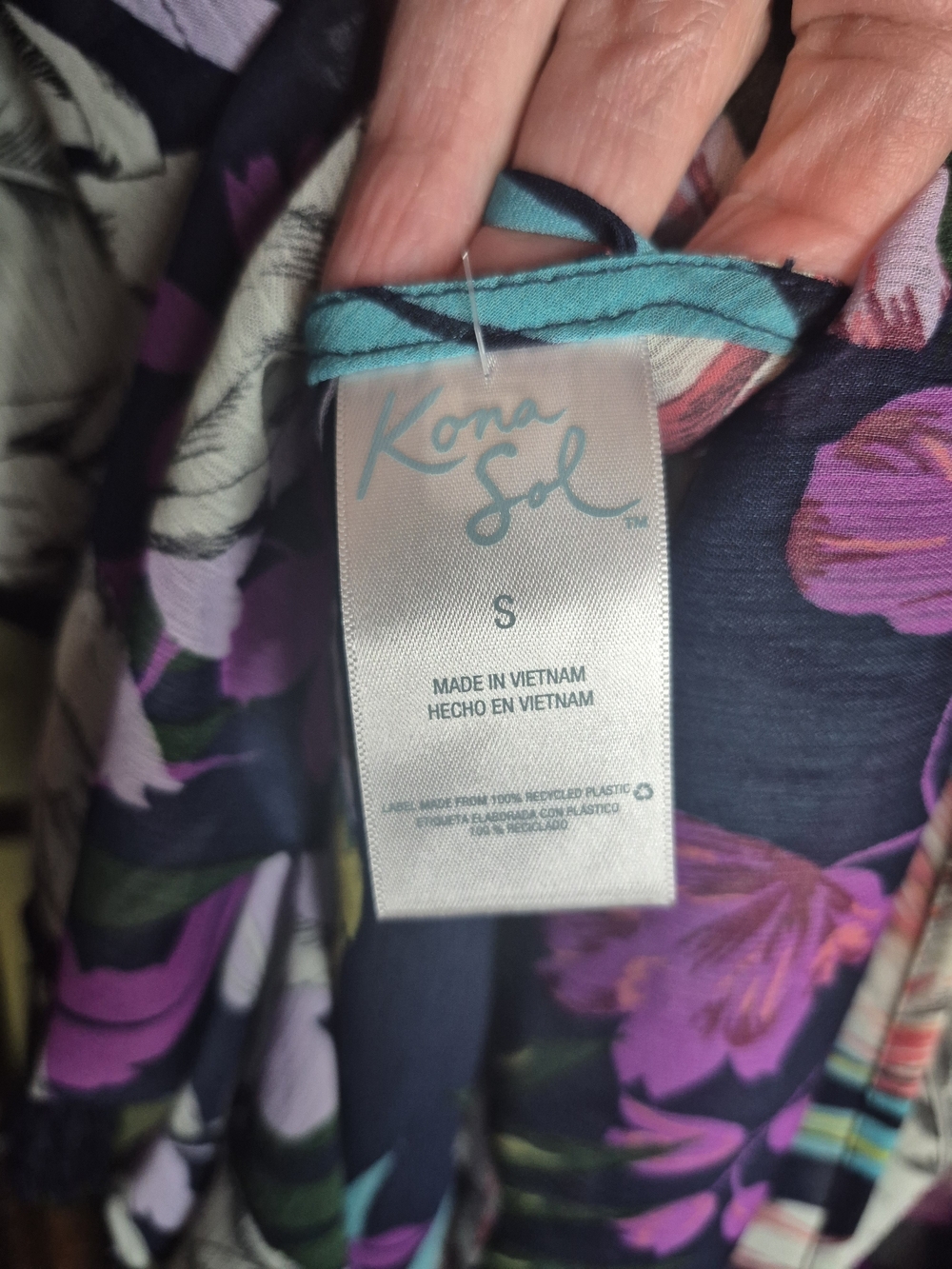 Kona Sol Navy Tropical Floral Swim Cover-Up with Tassel Hem - Picture 2 of 8